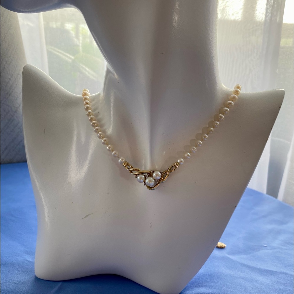 Alwand Vahan 10k Yellow Solid Gold Genuine Diamonds & Pearl Necklace